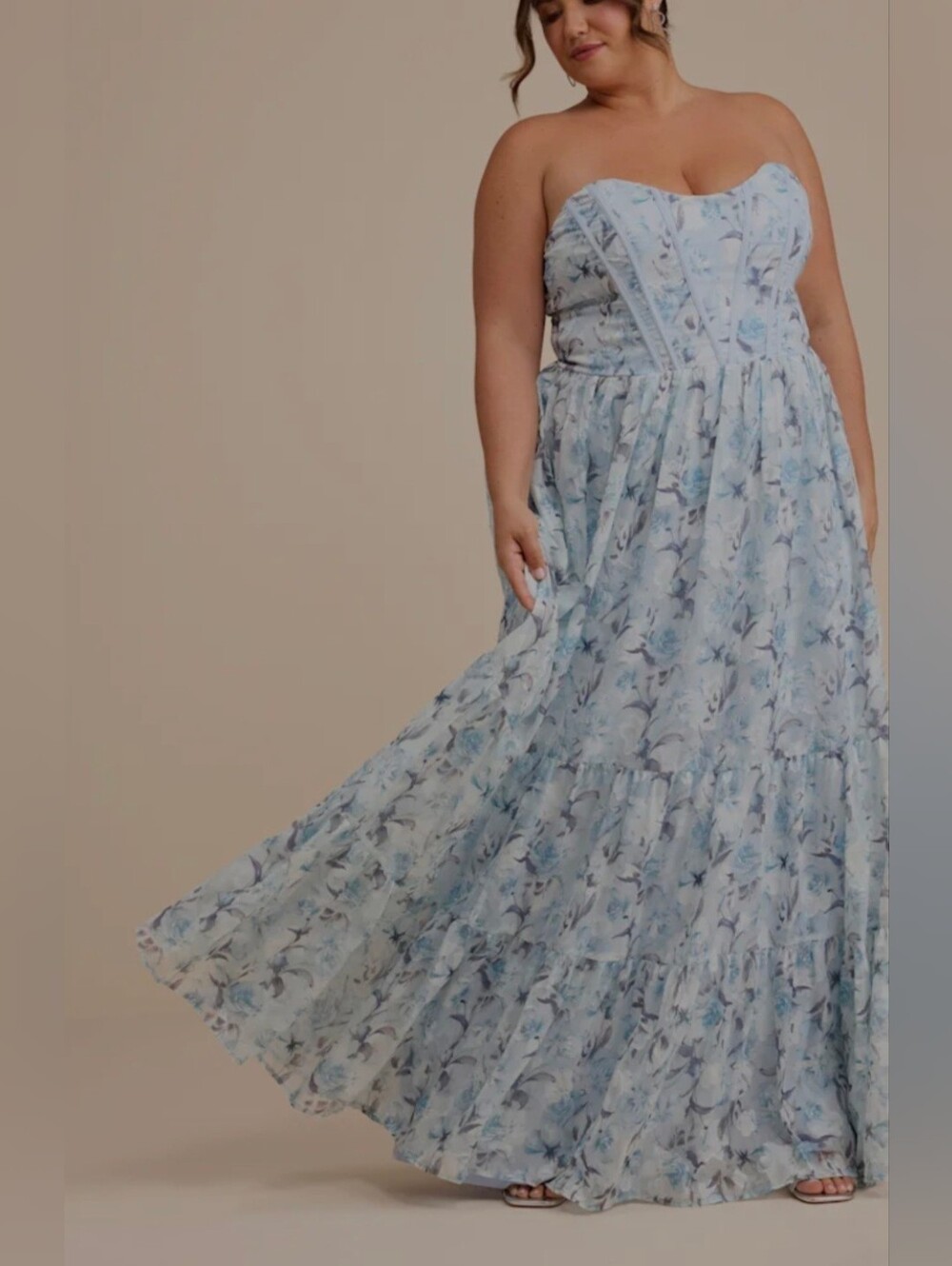 Lulus Plus Size Light Blue Floral Strapless Bustier Maxi Dress NWOT